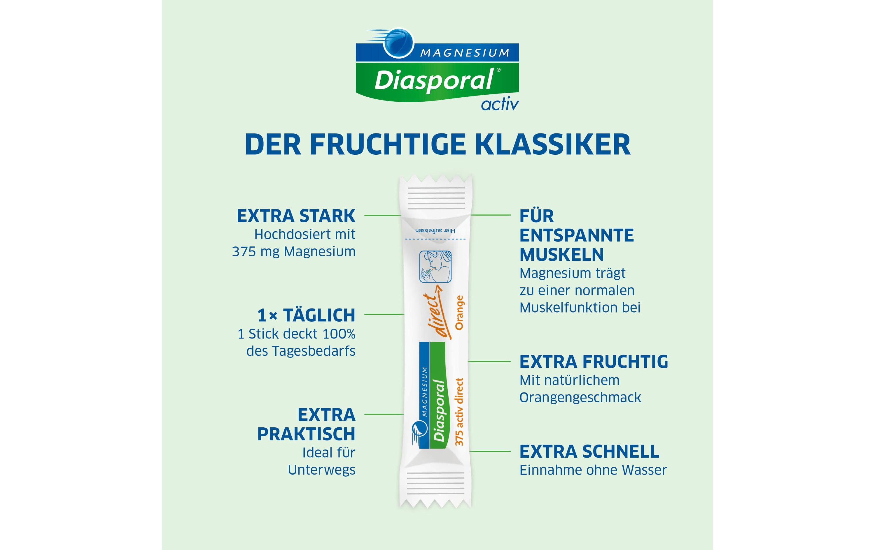 375 Activ Direct Orange 60 SticksVeganes Direktgranulat mit Magnesiumcitrat