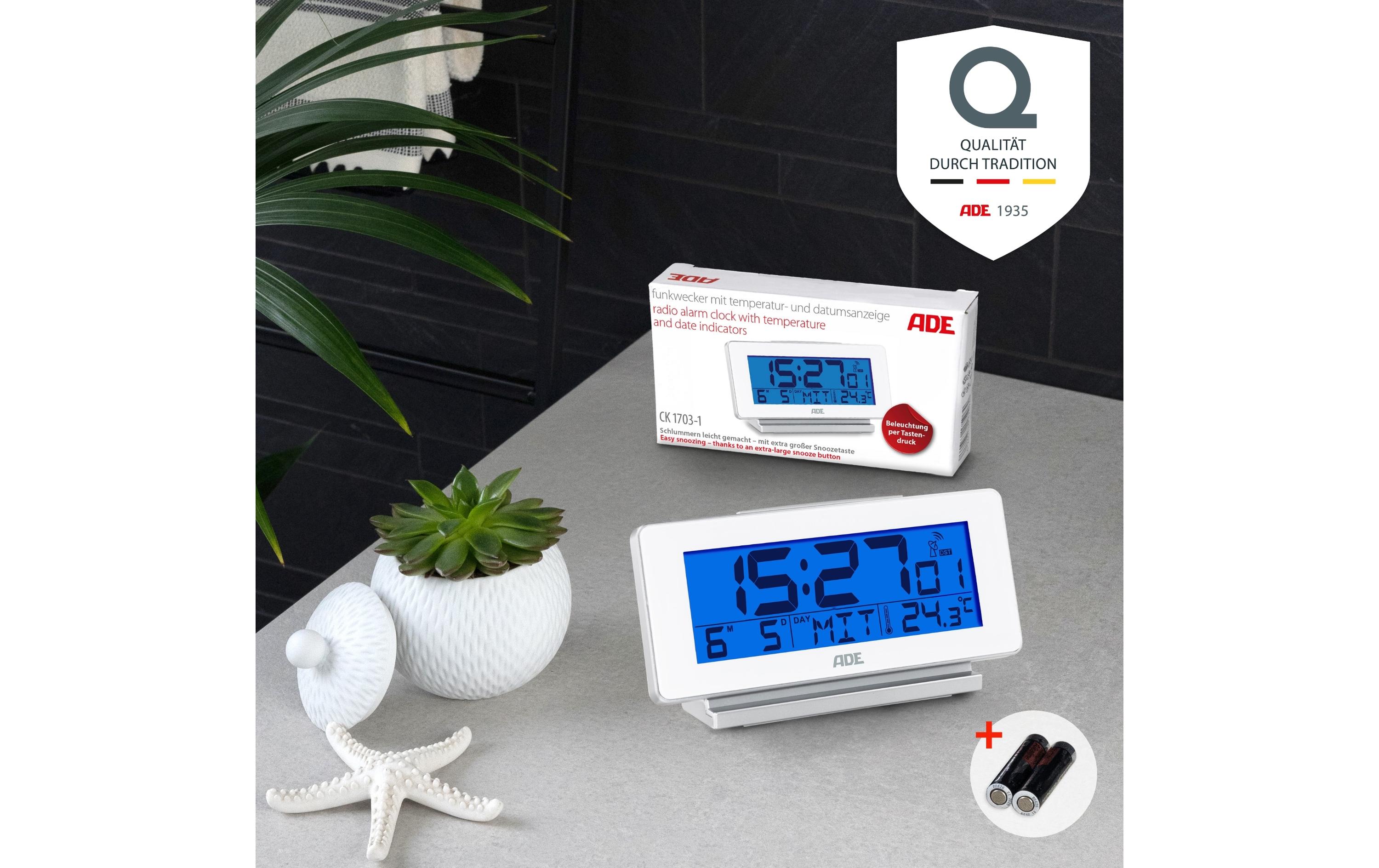 Funkwecker mit Temperatur und Datumsanzeige, WeissFunkwecker