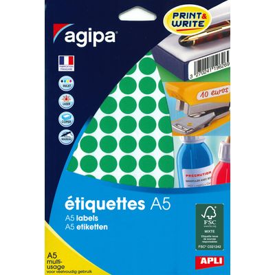 Apli Agipa - Etui A5 - 960 Pastilles vertes - diamètre 15 mm - réf 114311