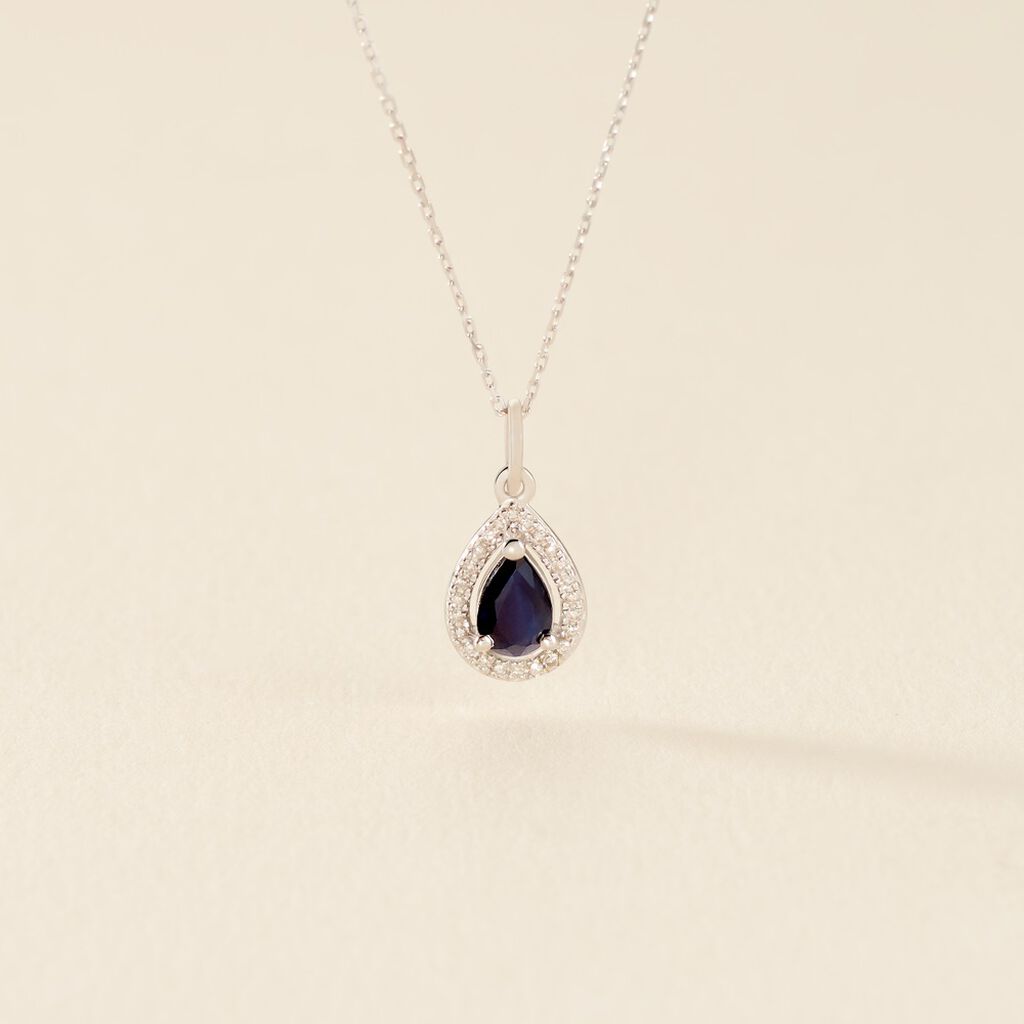 Collier Dorthy Or Blanc Saphir Et Diamant