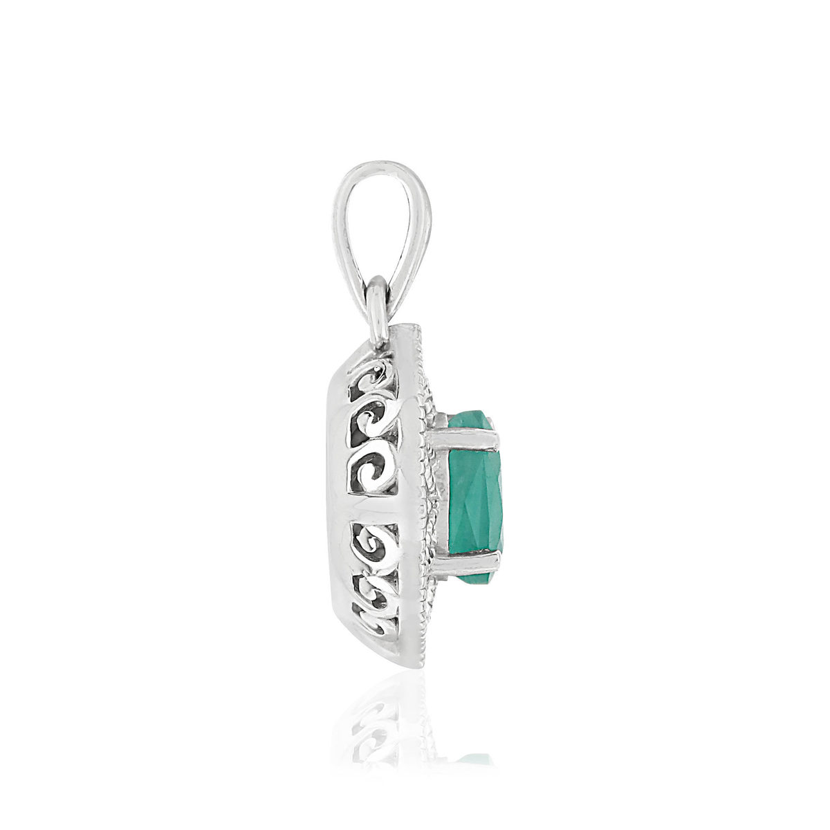 Pendentif MATY Or 750 blanc émeraude et Diamant