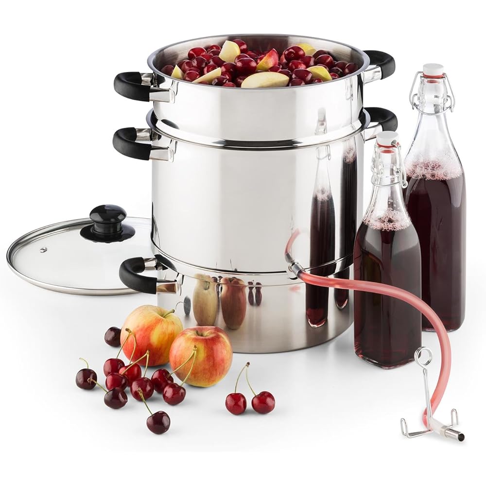 KLARSTEIN Applebee Extracteur de jus électrique à Vapeur - Confection intégrale en INOX, Poignées Cool-Touch, Chauffage intégré de 1500 W, Réservoir de Fruits avec Un Volume de 8 L : Cuisine et Maison
