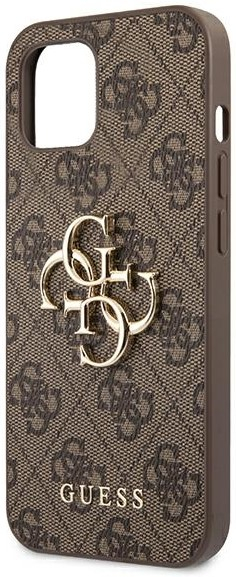 iPhone 13 Leder Hardcase Hülle Metall Logo (GUHCP13M4GMGBR) - Braun / Gold