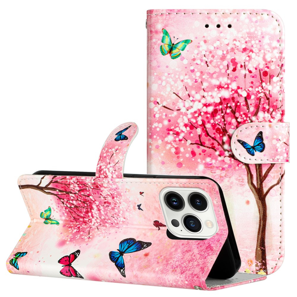 iPhone 16 Pro Max Leder Tasche Hülle mit Kartenfach Kirschblütenbaum