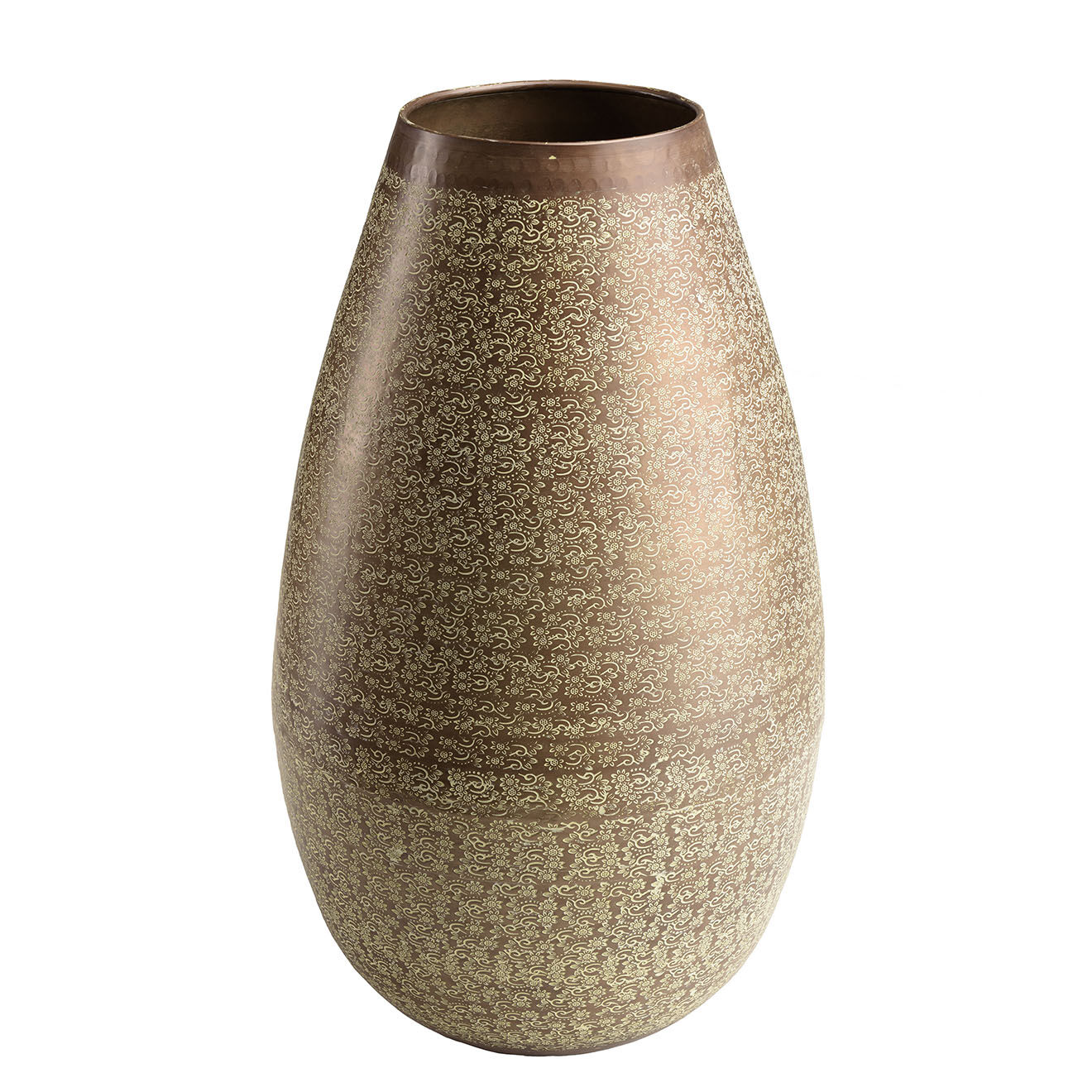 Macabane Vase motifs arabesques fleuris Honoré vert vieilli - D.42xH.71 cm