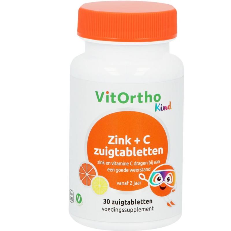 Vitortho Zink + C zuigtabletten Kind 30 zuigtabletten