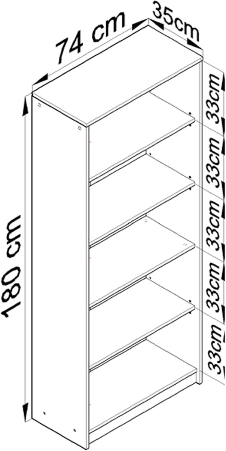 Home Collective Bücherregal mit 5 Ebenen Regal in Matter Ausführung 74 cm breit Standregal mit 4 Einlegeböden für Schlafzimmer Wohnzimmer Flur strapazierfähige Laminatplatte 16 mm dick Sonoma