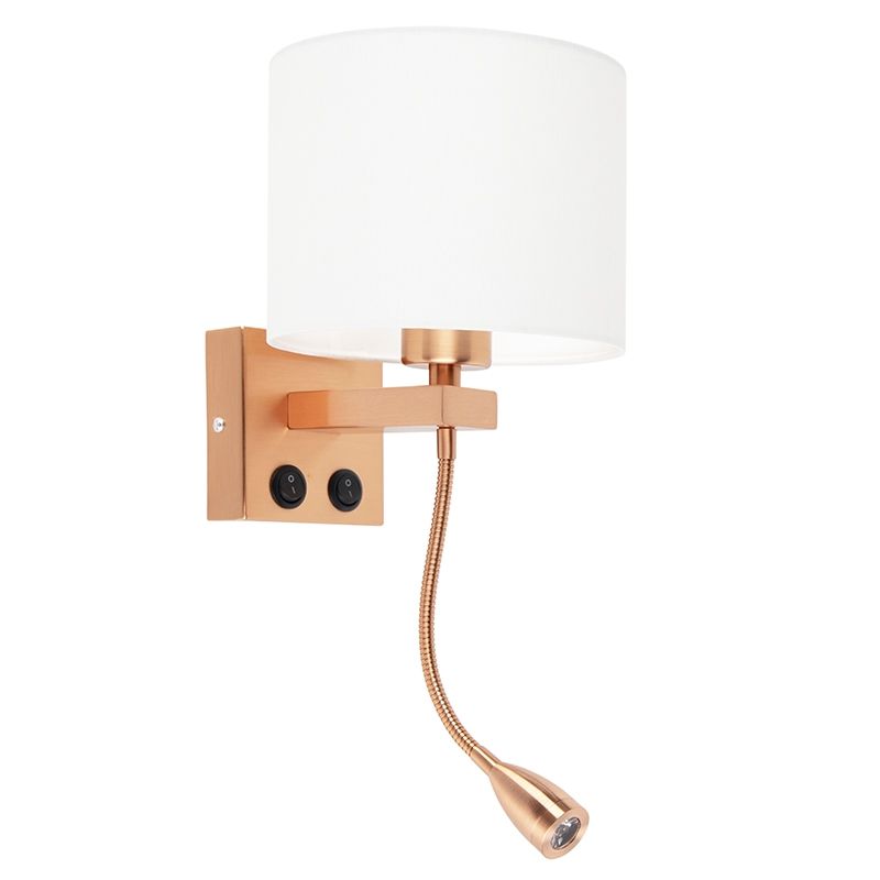 Art deco wandlamp koper met witte kap - Brescia