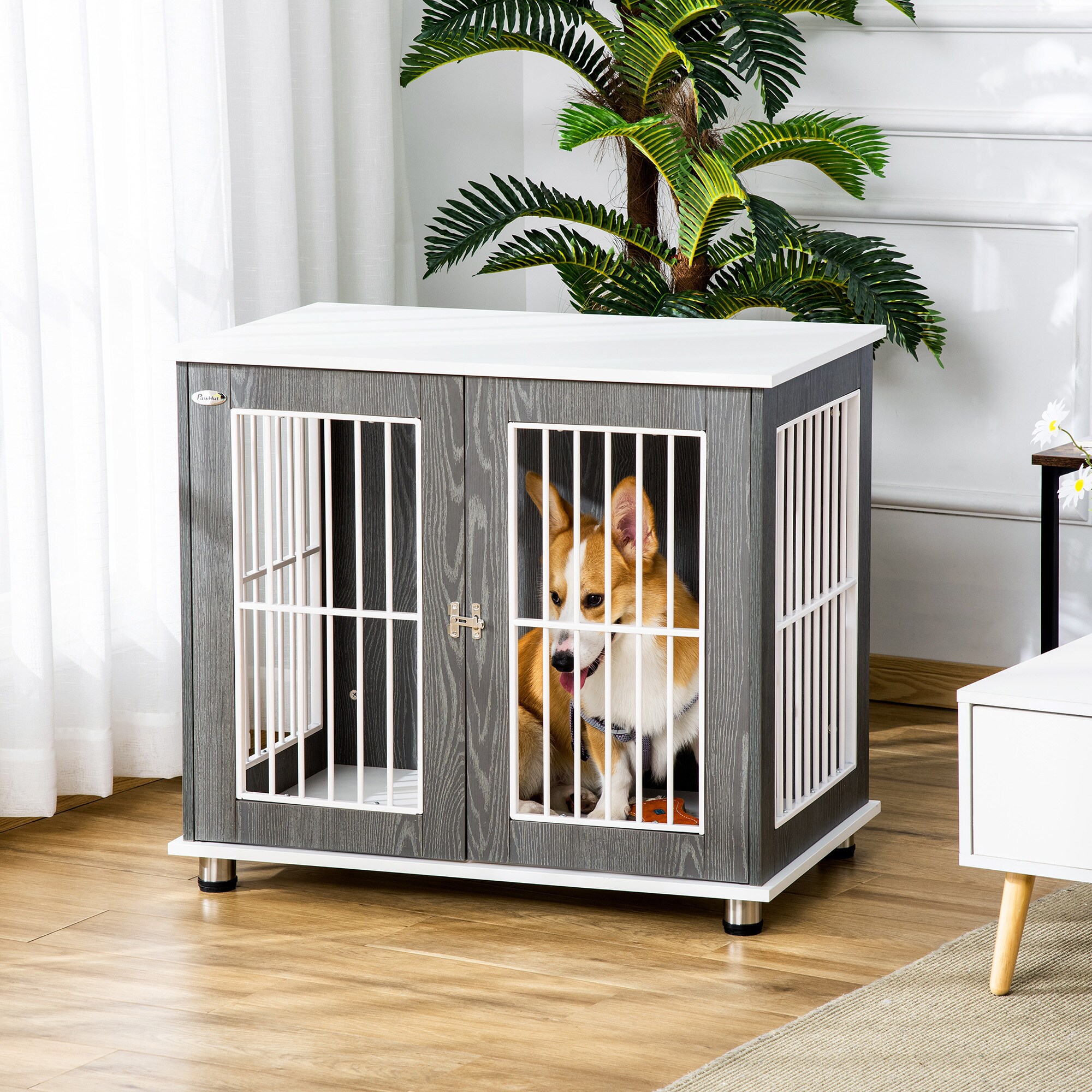 PawHut Hundekäfig mit Tischoberfläche bunt 85B x 55T x 75H cm