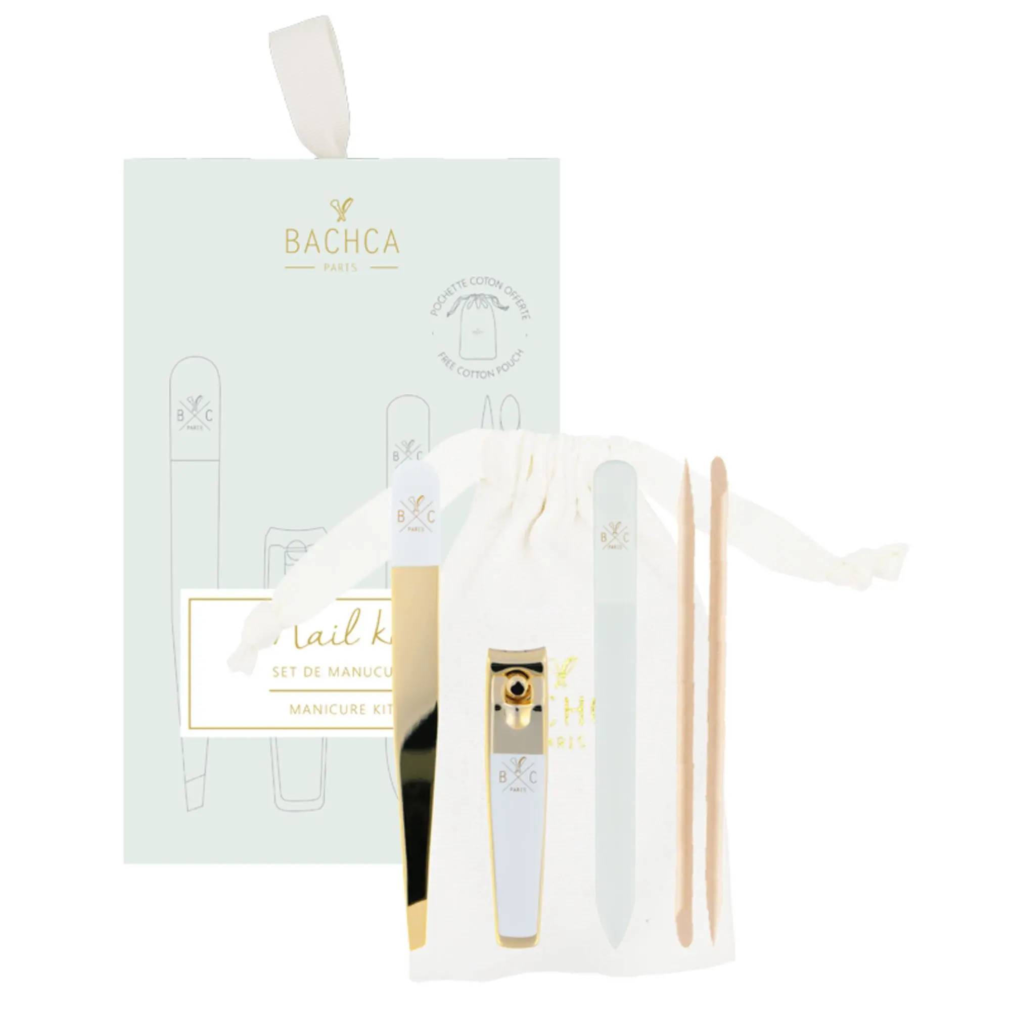 Bachca - Set de manucure Accessoires Pour Ongles Coupe-ongle, Pince à épiler, Batônnets cuticules, Limes à ongle en verre - Femme