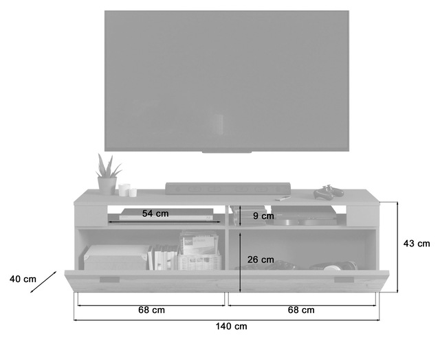 INOSIGN Lowboard »Aalborg, Breite 140 cm, 1 Klappe, 2 offene Fächer, Metallgriffe« TV-Möbel, TV-Schrank, TV-Lowboard, Mediaboard, Wohnmöbel