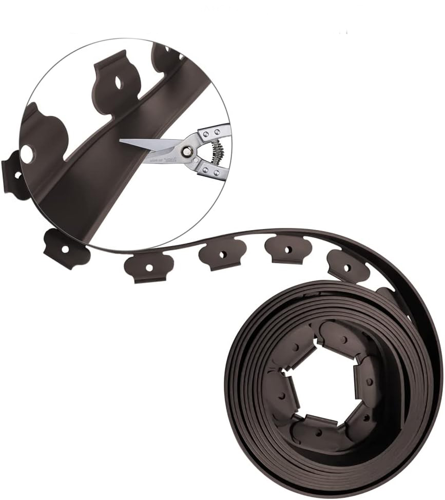 (10cmx10m) Kunststoff Garten Beeteinfassung Flexible Rasenkante Wurzelsperre Beetumrandung inkl. Erdanker - Braun