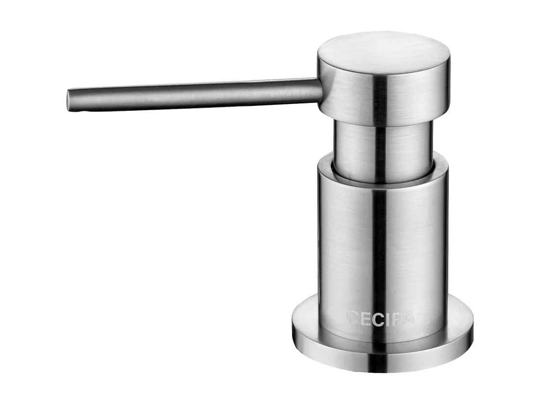 Distributeur de Savon de Cuisine Brossée Distributeur de Savon pour Evier de Cuisine avec Récipient de 300ML + Tuyau d'extension en Silicone de 1,25M