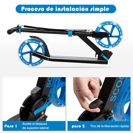 Patinete dobrável Costway com altura ajustável, capacidade de carga de até 100 kg e 2 rodas com luzes.