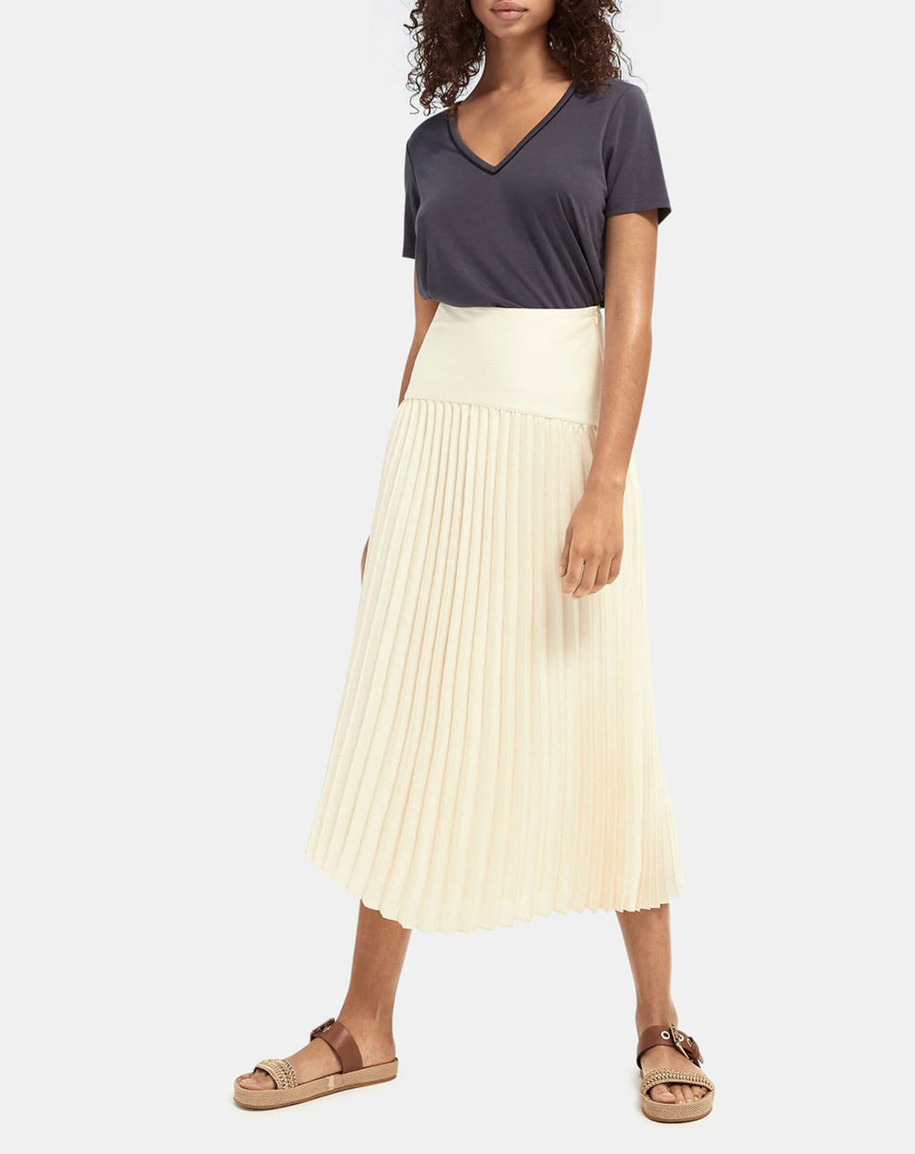 Scotch & Soda Jupe plissée & satinée écrue