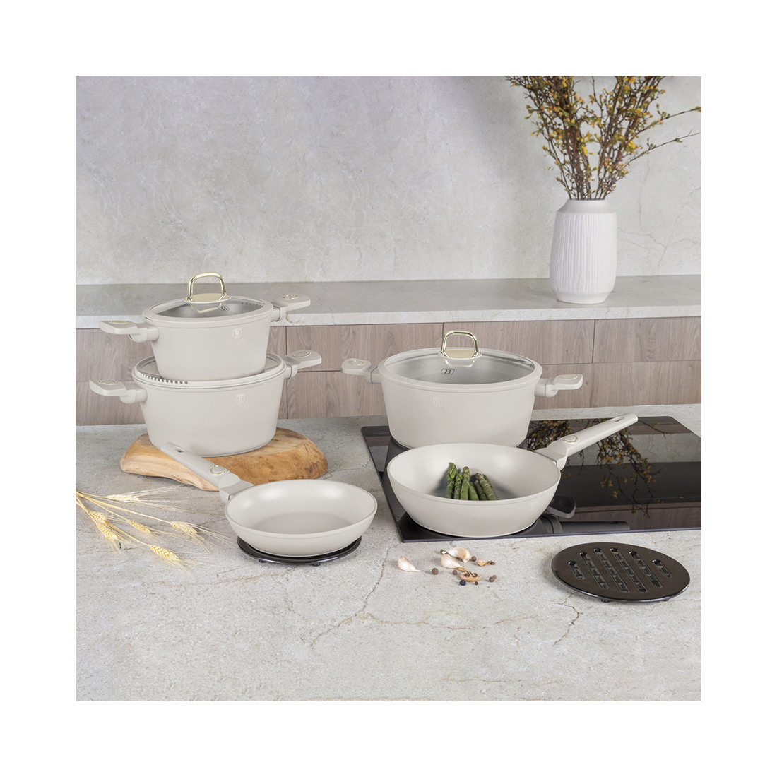 Berlinger Haus 10-teiliges Kochgeschirr-Set matt cream Sahara Collection