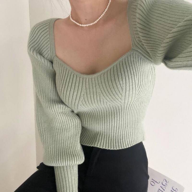 Brigitte - Lange mouwen ronde hals effen geribbelde slim-fit gebreide top