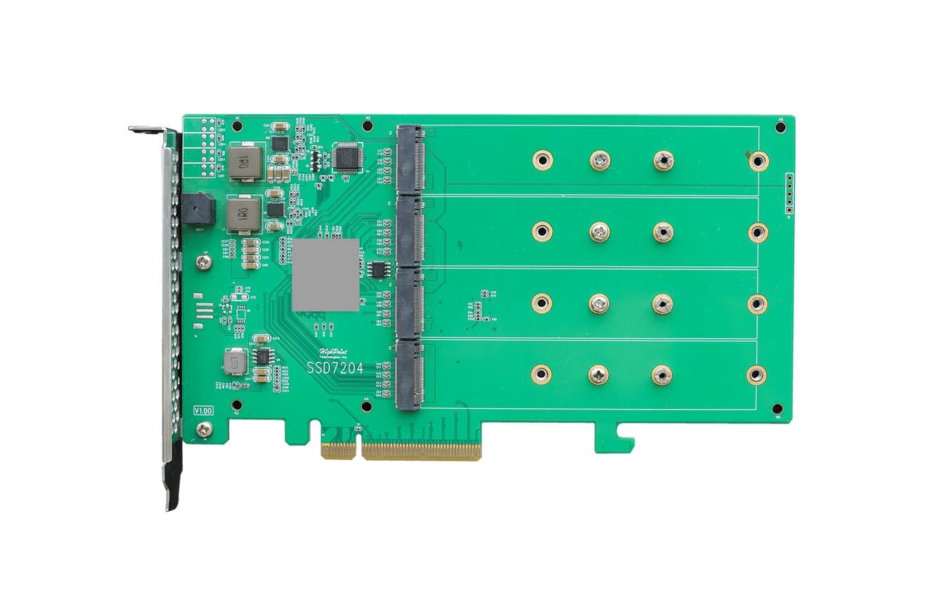 Host Bus Adapter Rocket 1204 PCI-Ex8v3 - 4x M.2 NVMe<br>PCIe 3.0 x8 4-Port M.2 NVMe HBA – Kosteneffiziente 4-Kanal PCIe Gen3 M.2 NVMe Konnektivitätslösung