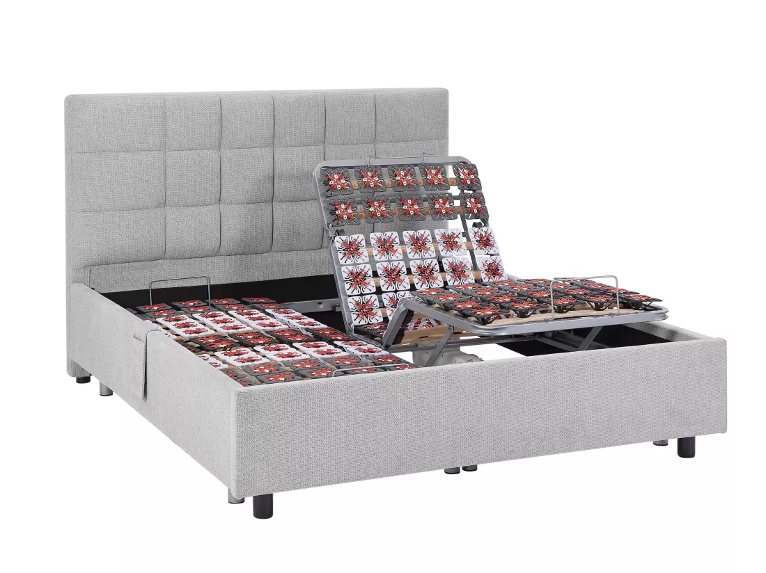 Lit électrique de relaxation déco tout plots + matelas 100% latex 3 zones - 2 x 70 x 190 cm - Tissu - Gris - JOFAR de YSMÉE