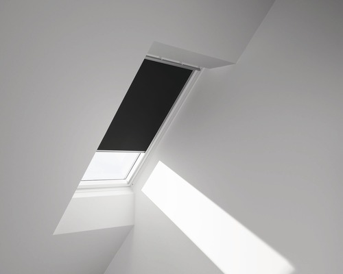 VELUX verduisterend rolgordijn, effen zwart, handmatig, wit frame, DKL C02 3009SWL