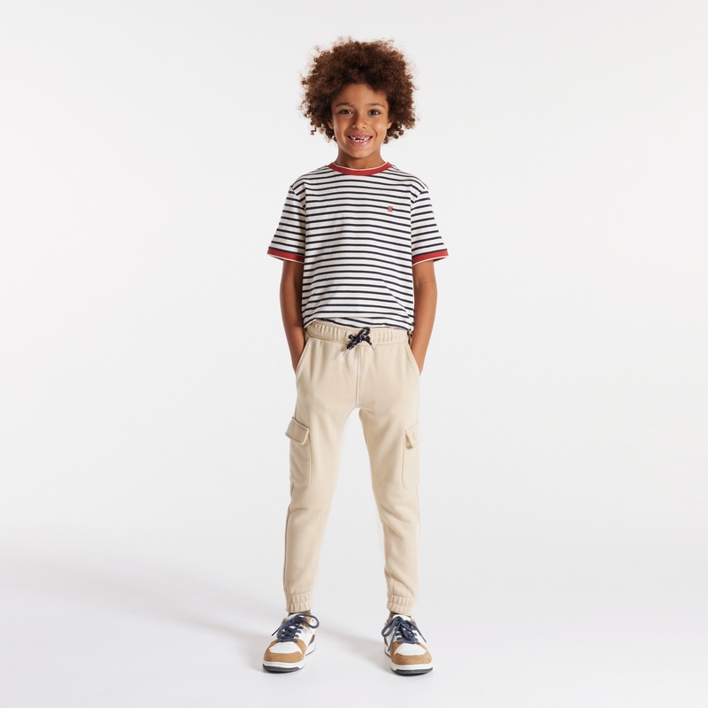 Jogging uni à poches cargo beige garçon