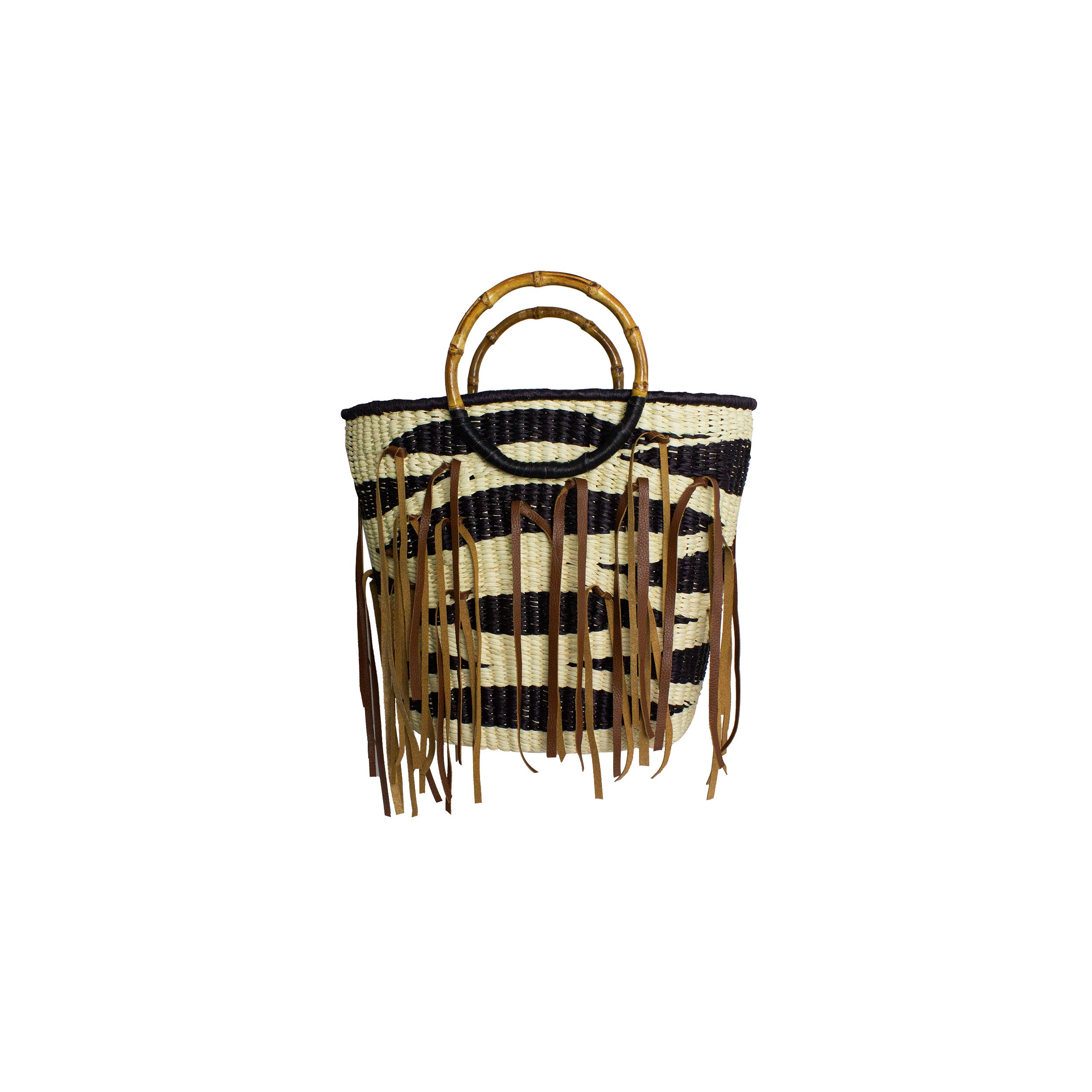 Sac cabas en cuir à franges zébré