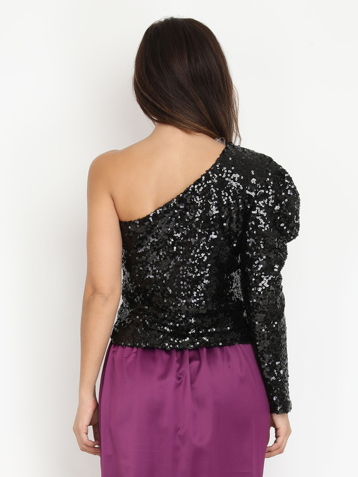 Top asymétrique en sequins- Noir