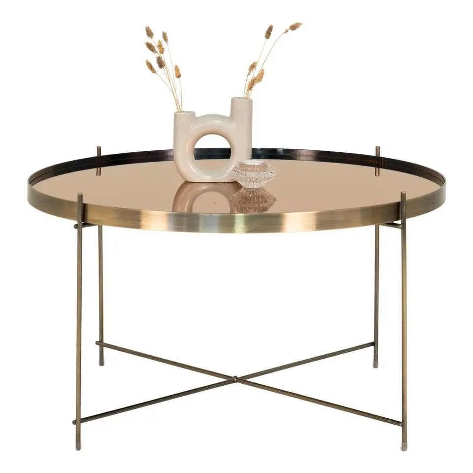 Salontafel Metaal Messing Ø70cm - Glazen Blad - Tafel Venezia