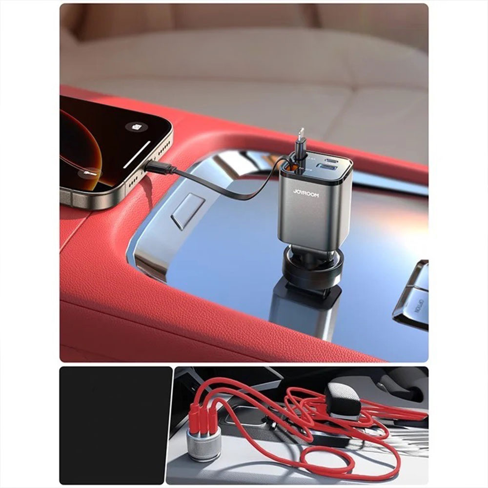 (65W) USB C / USB A Auto KFZ Ladegerät Netzteil PD 3.0 / QC 3.0 mit Ausziehbares USB C / Lightning Ladekabel - Silber / Schwarz
