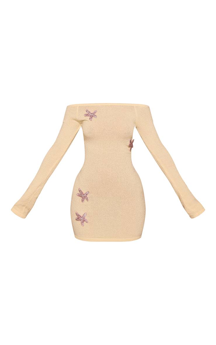 Jaune Robe Mini Tricotée À Manches Longues Ornée D'étoiles Butter Petite