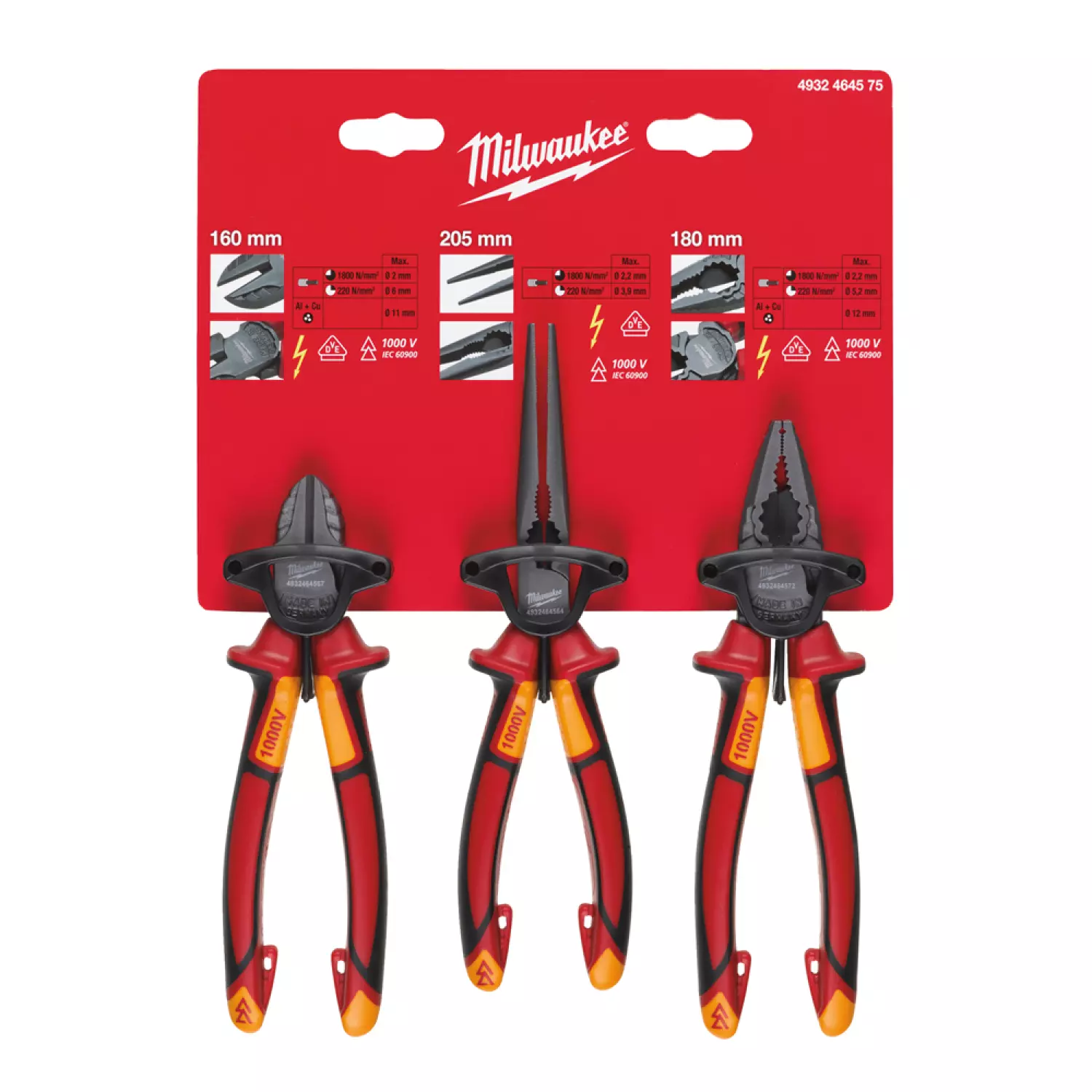 Milwaukee 4932464575 3-delige VDE Tangenset - 160/180/205mm