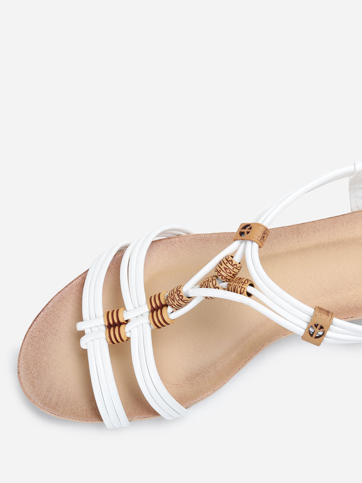 Sandales à fines brides avec perles bohèmes- Blanc