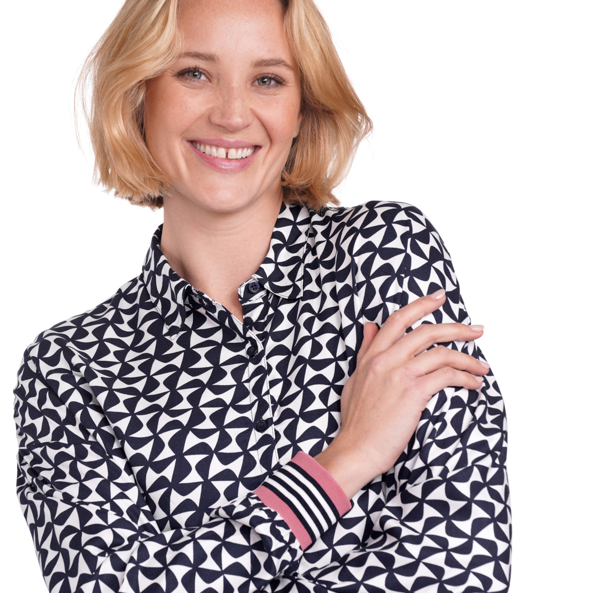 Gina Benotti Damen Longbluse mit Allover-Muster dunkelblau / weiss