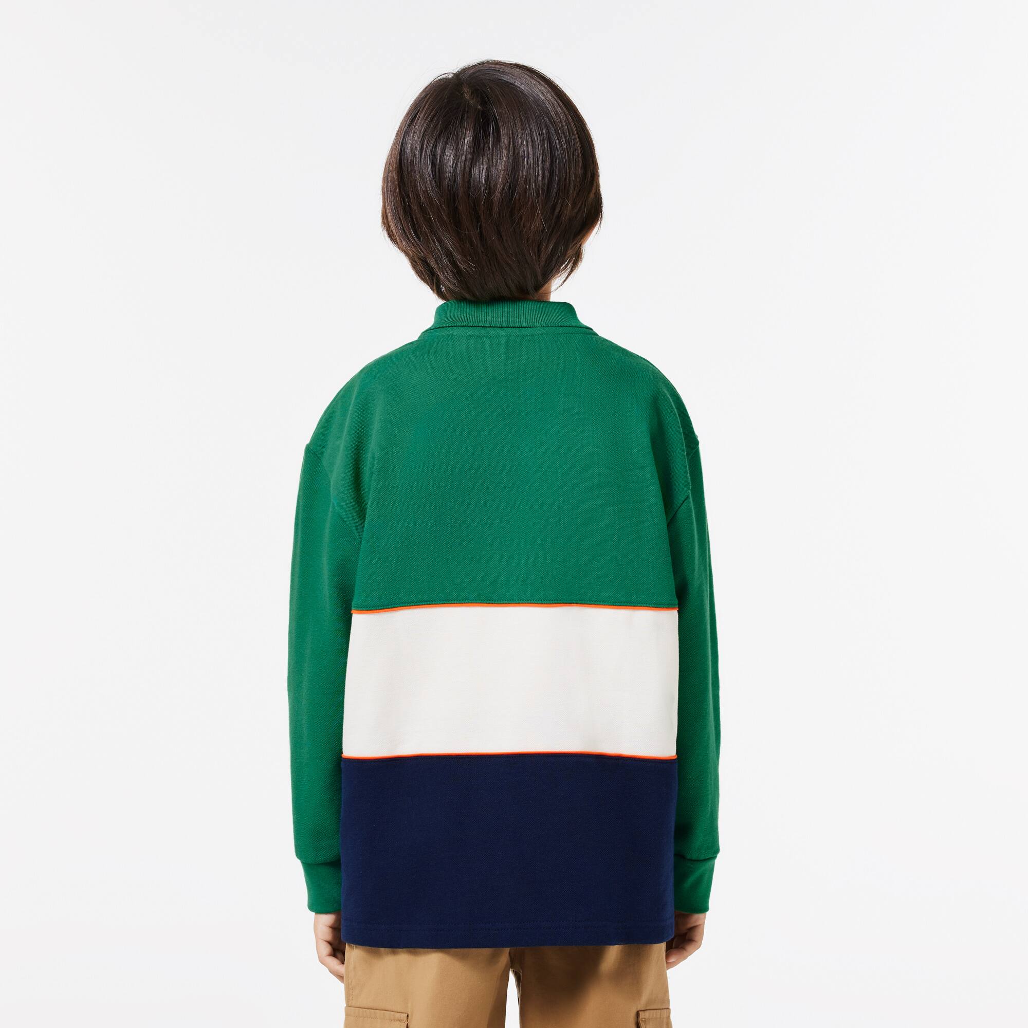 Langärmeliges Poloshirt aus Baumwollpiqué mit Colourblock Poloshirts - Grün - Lacoste - Jungen