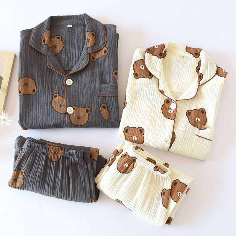 MelMount - Bijpassende pyjamaset voor koppels: shirt met berenprint + broek (verschillende ontwerpen)