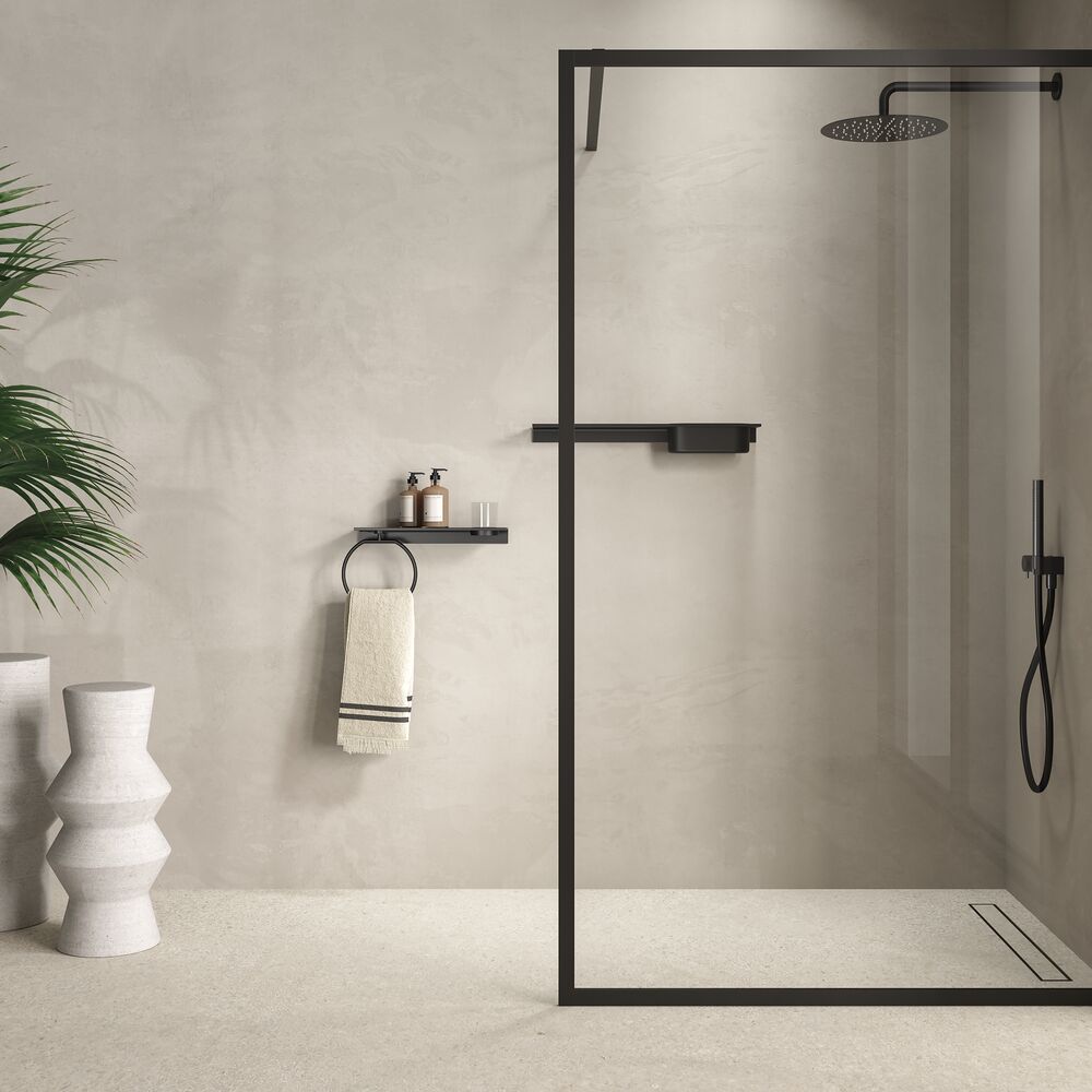 Geesa Leev planchet 40cm met handdoekring zwart met glas