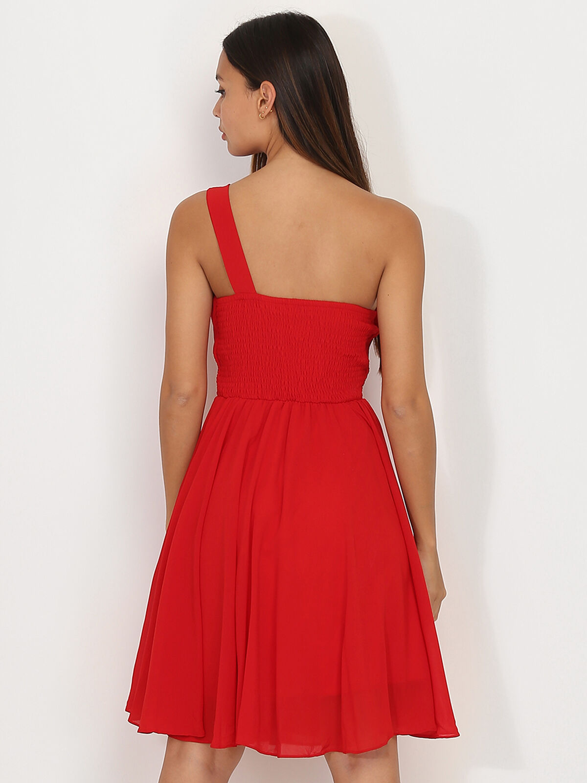 Robe asymétrique drapée- Rouge