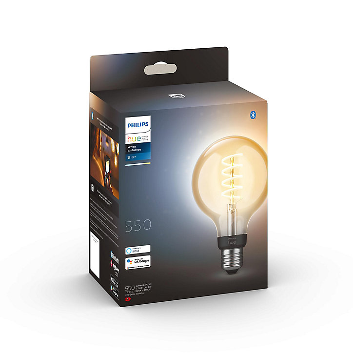 Ampoule LED connectée Philips Hue globe IP20 E27 550lm 7W blanc