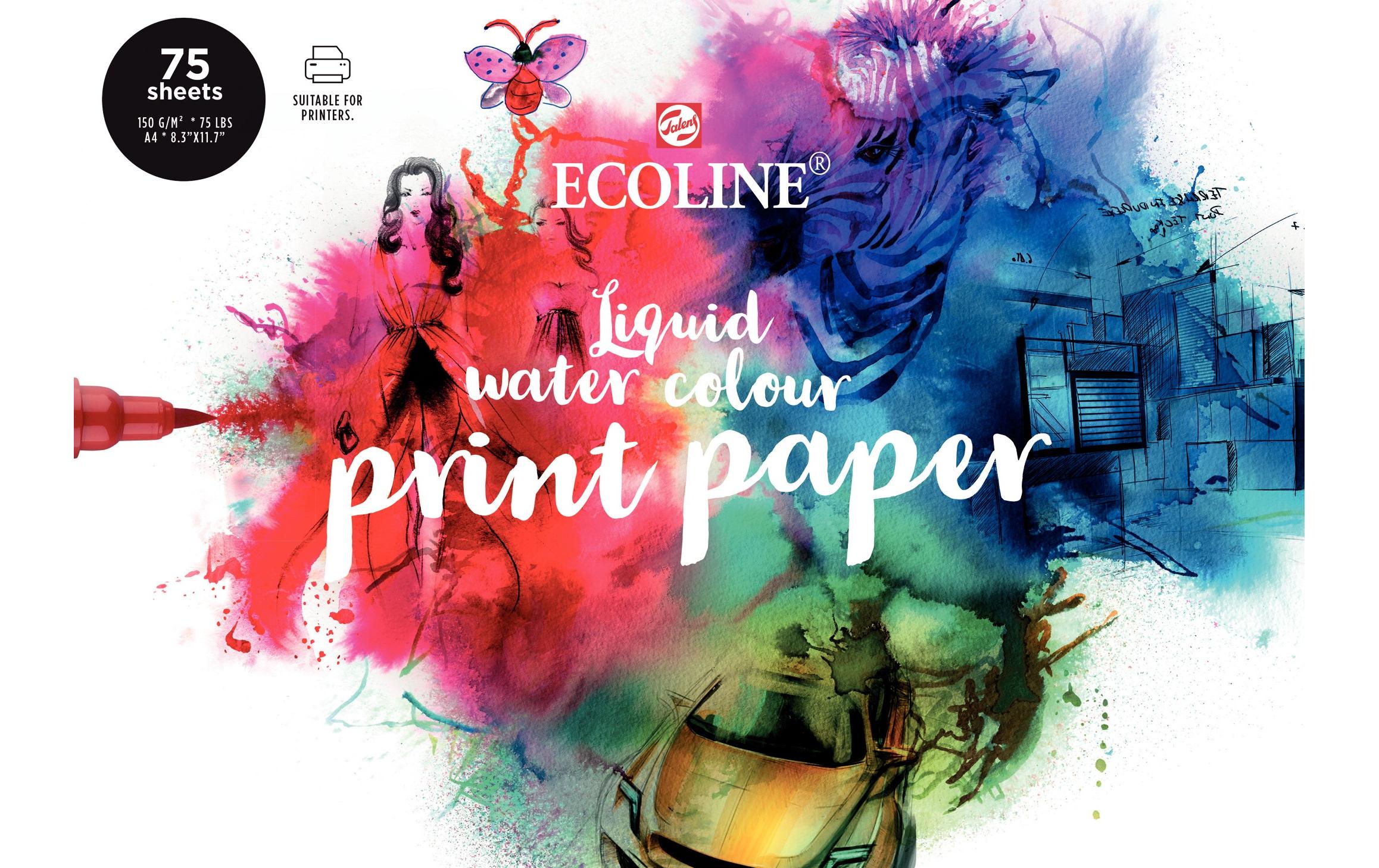 Aquarellblock Ecoline A4, 150 g/m², 75 Blatt, WeissDruckerpapier für Hybridtechnik mit Aquarell-Farben