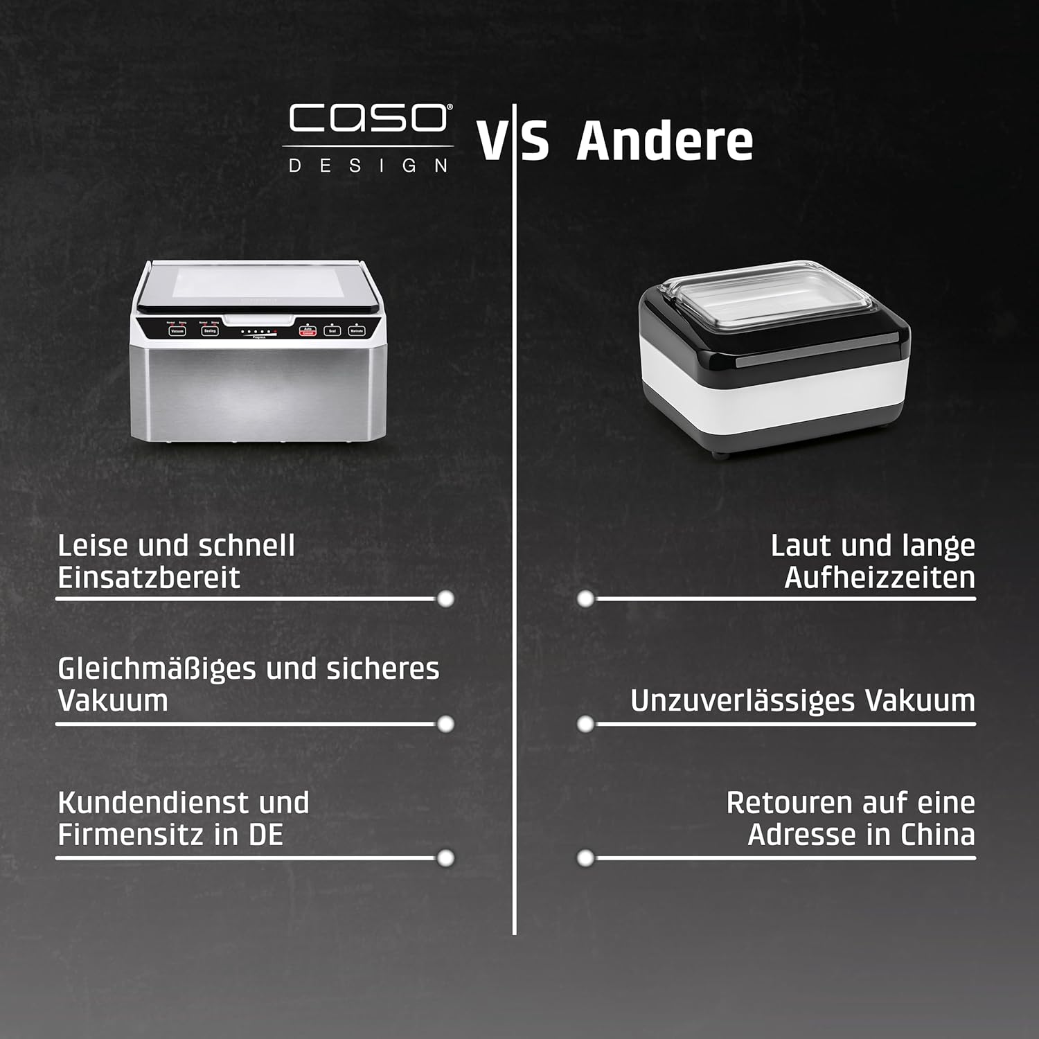 Caso VacuChef 40 - Kammervakuumierer aus Edelstahl, 3L Vakuumkammer 70 Liter/Minute, doppelte Schweißnaht, einstellbare Vakuum- und Schweißzeit, 1417