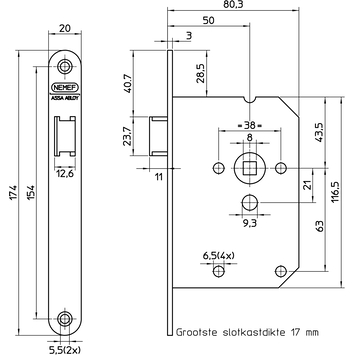 NEMEF 1200 serie insteekslot loopslot met gelakte voorplaat Doorn 50mm