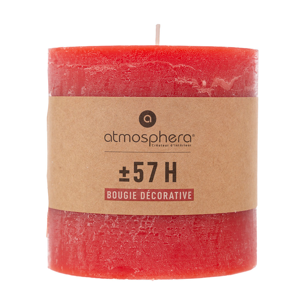 Bougie rustique ronde rouge 10x10cm