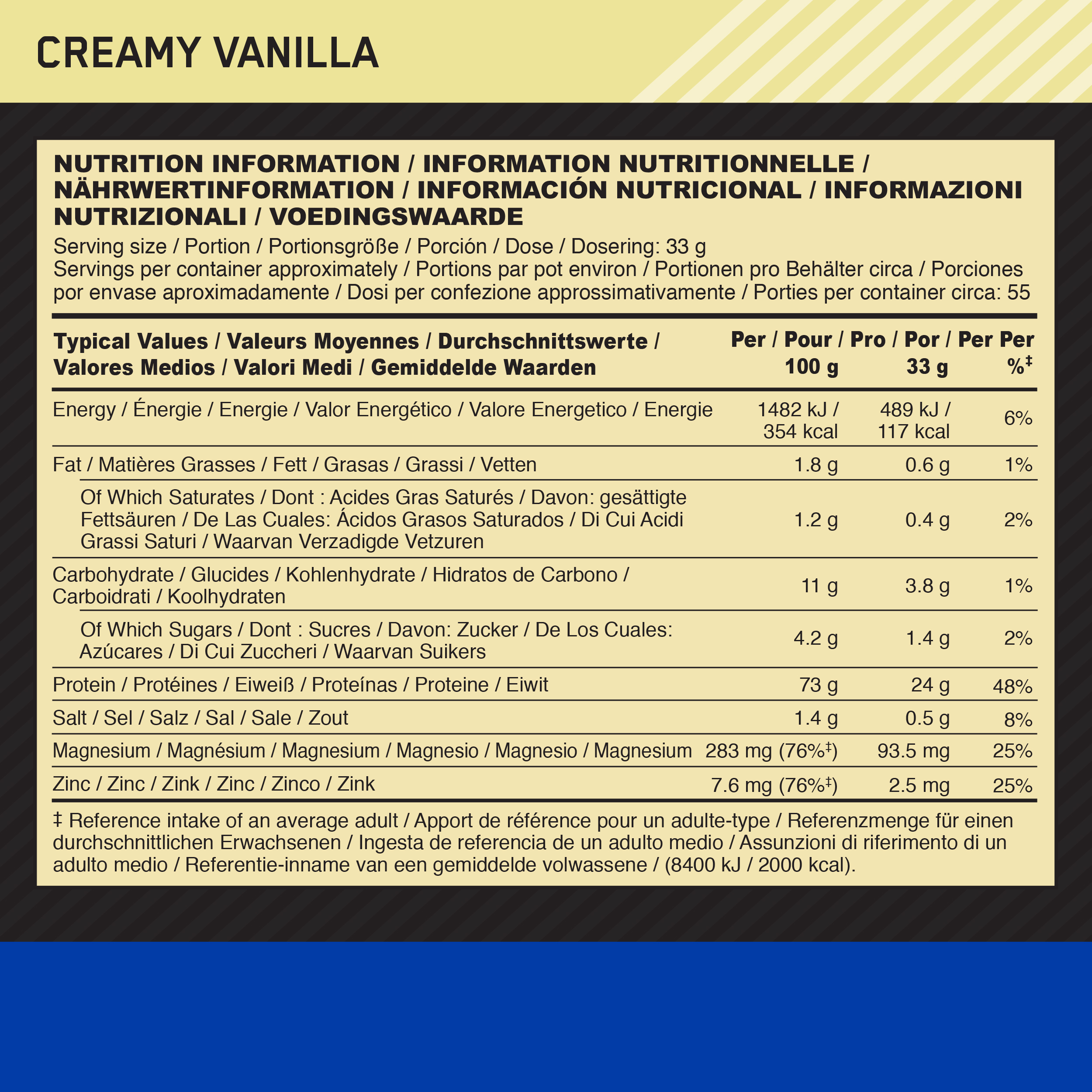Optimum Nutrition Casein Pulver 1800g Creamy Vanilla