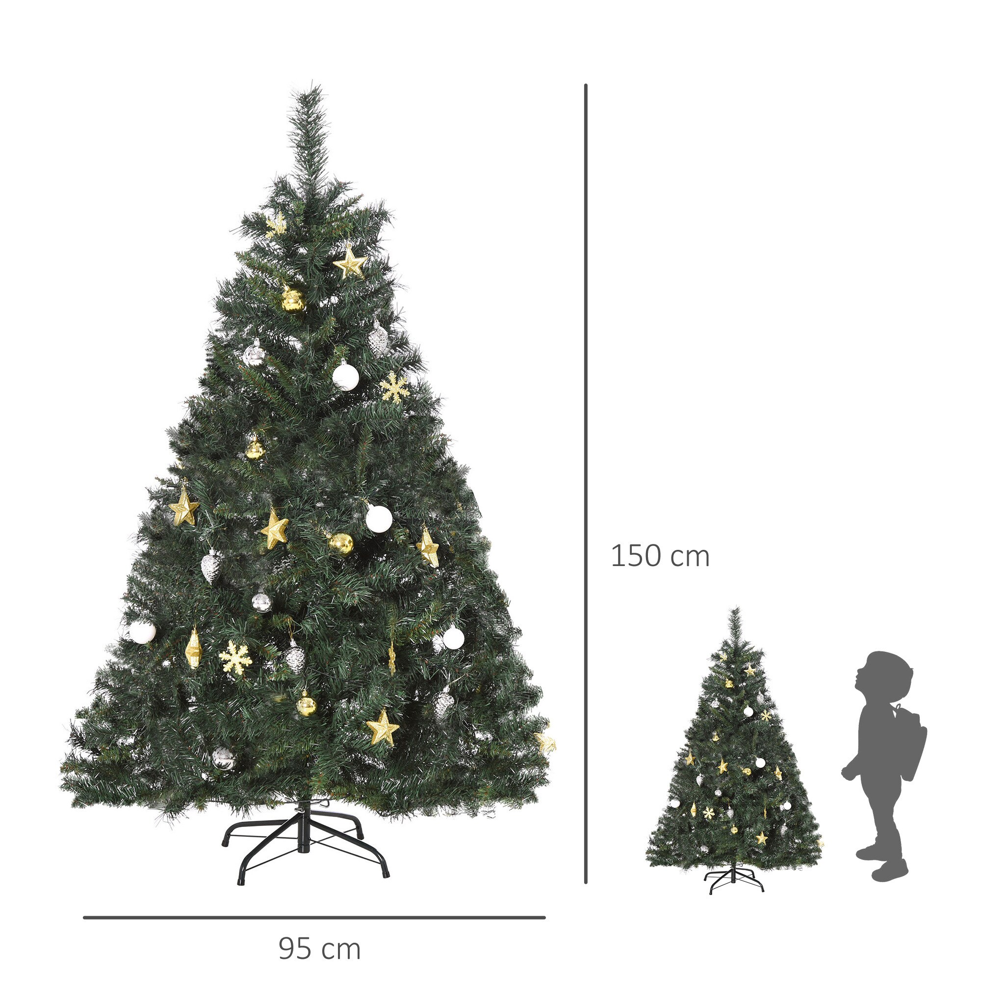 HOMCOM Künstlicher Weihnachtsbaum mit 120 LEDs grün 95 x 150 cm (ØxH)