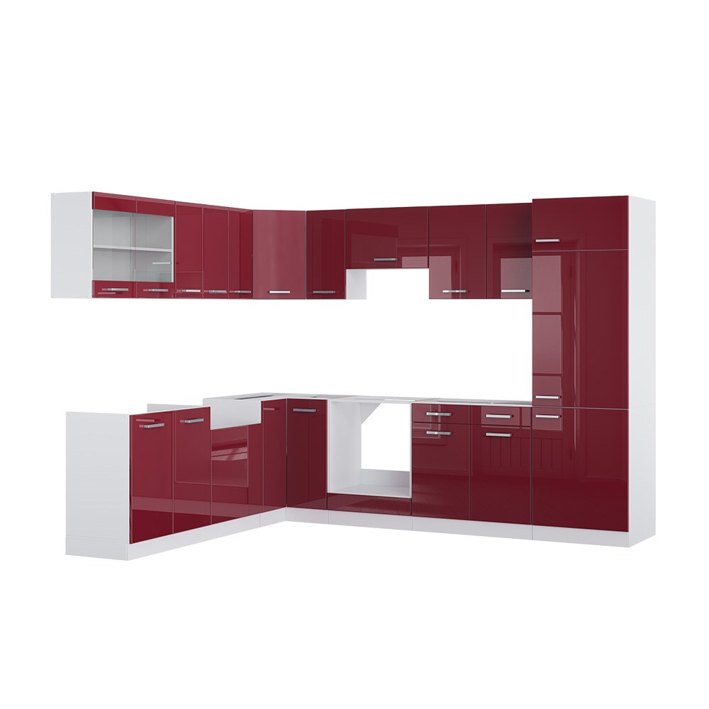 VICCO KÜCHENZEILE R-LINE ECKKÜCHE WINKEL KÜCHE EINBAU ROT BORDEAUX HOCHGLANZ