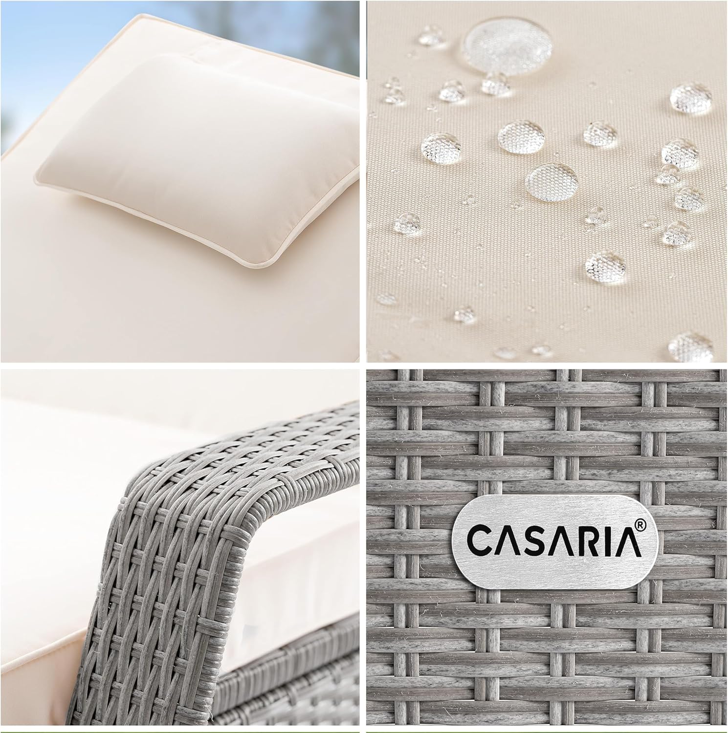 Casaria® Sonnenliege 2er Set mit Rollen 7cm Auflage Extra Breit 90cm Gartenliege Wetterfest 165kg Belastbar Terrasse Balkonmöbel Liegestuhl Creme