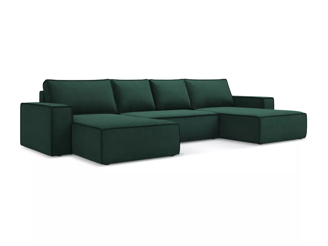 Canapé d'angle panoramique convertible en tissu texturé - bouteille verte - KIMO