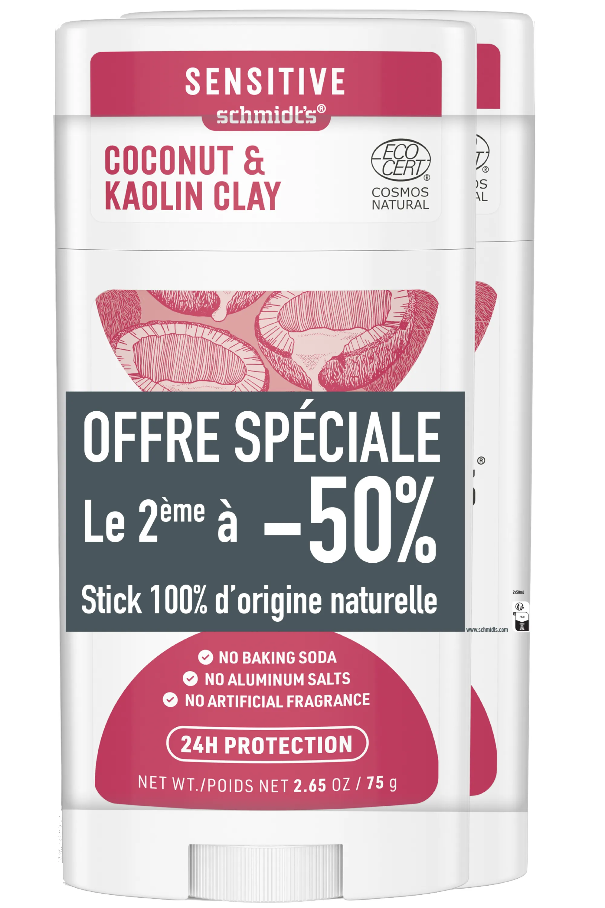 Schmidt’s Duo de déodorants stick Noix de Coco & Argile Kaolin-116 ml
