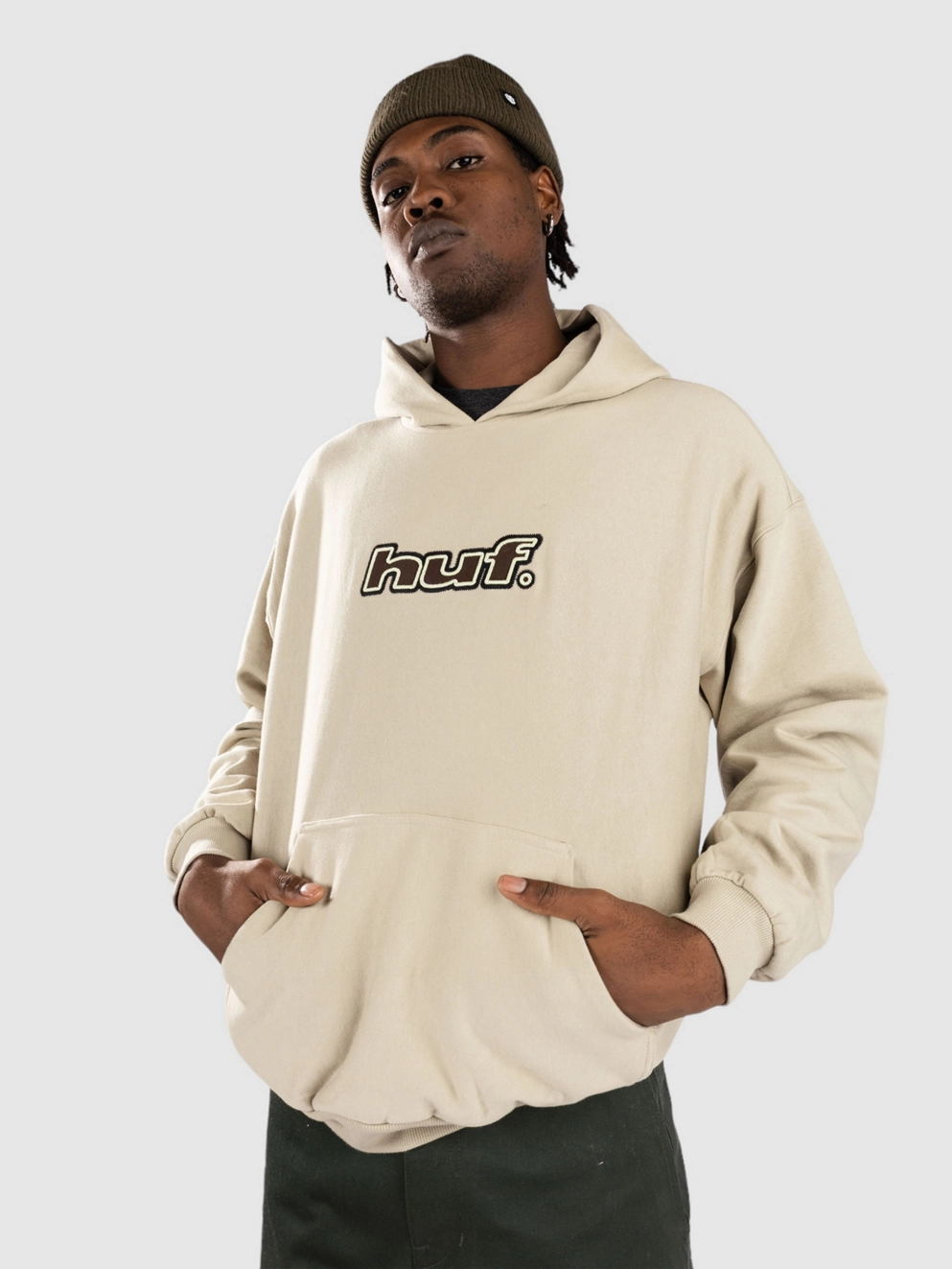 HUF Logo Applique Fleece Hoodie putty