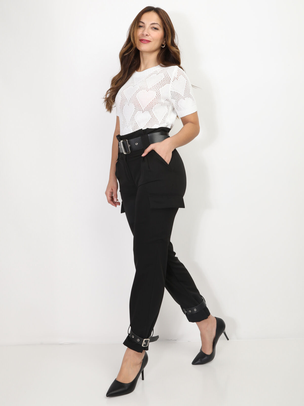 Pantalon cargo avec ceintures- Noir